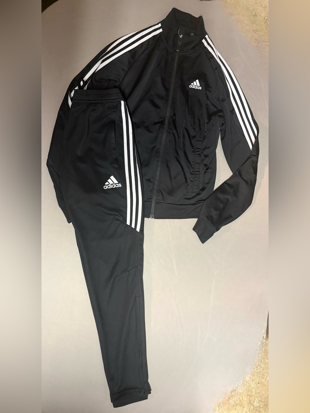 adidas Black Track Suits with White Three-Stripes Men’s Size S